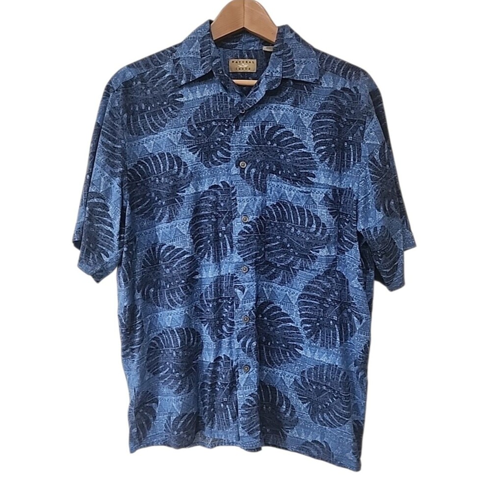 Natural Issue Shirt Button Up Men's Small Blue Tropical Short Sleeve Rayon